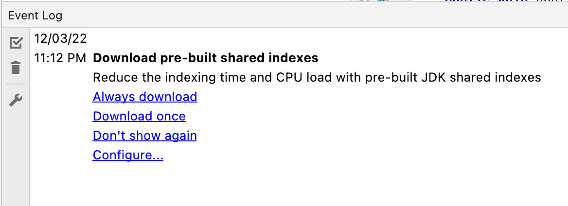 IntelliJ Download pre-build shared indexes message
